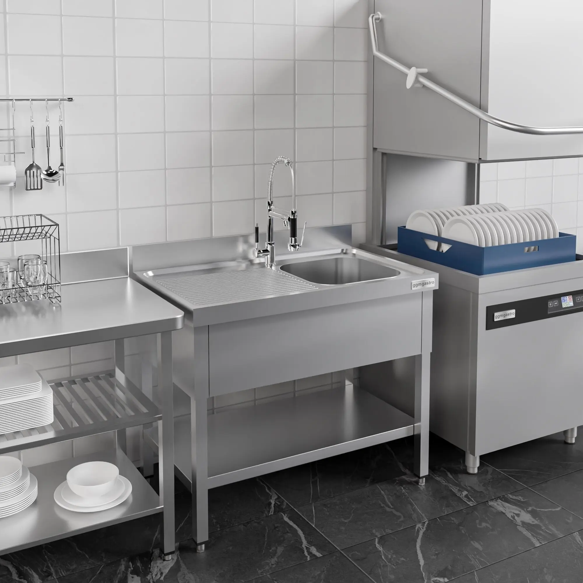 Стол с мойкой GGM Gastro STK107BR1#ECO (Inox) - 10
