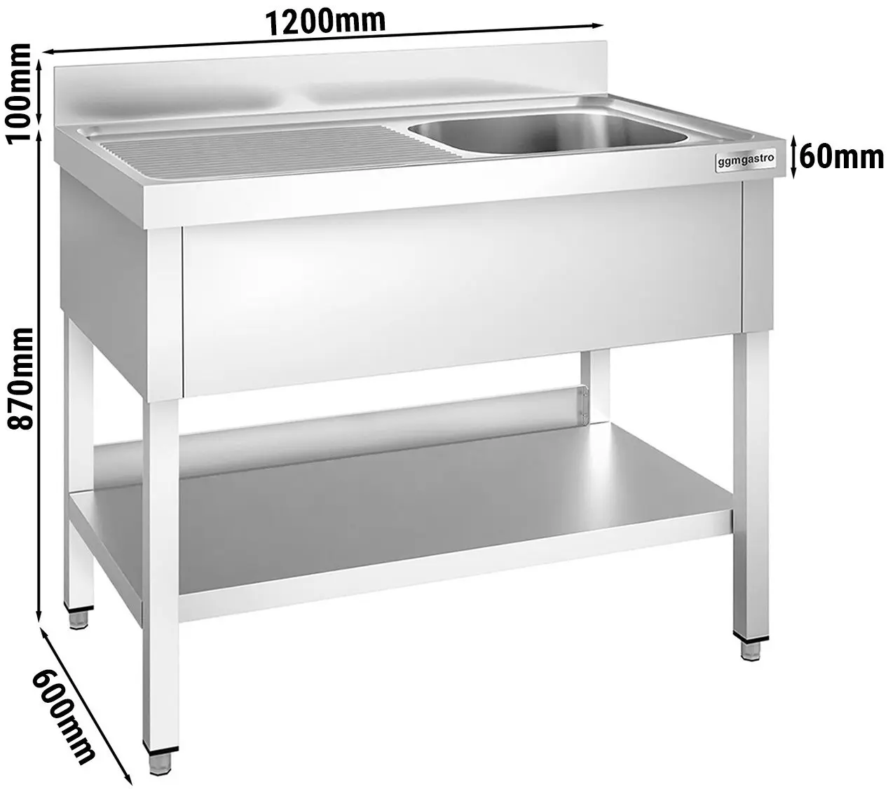 Стол с мойкой GGM Gastro STK126BR1 (Inox) - 8