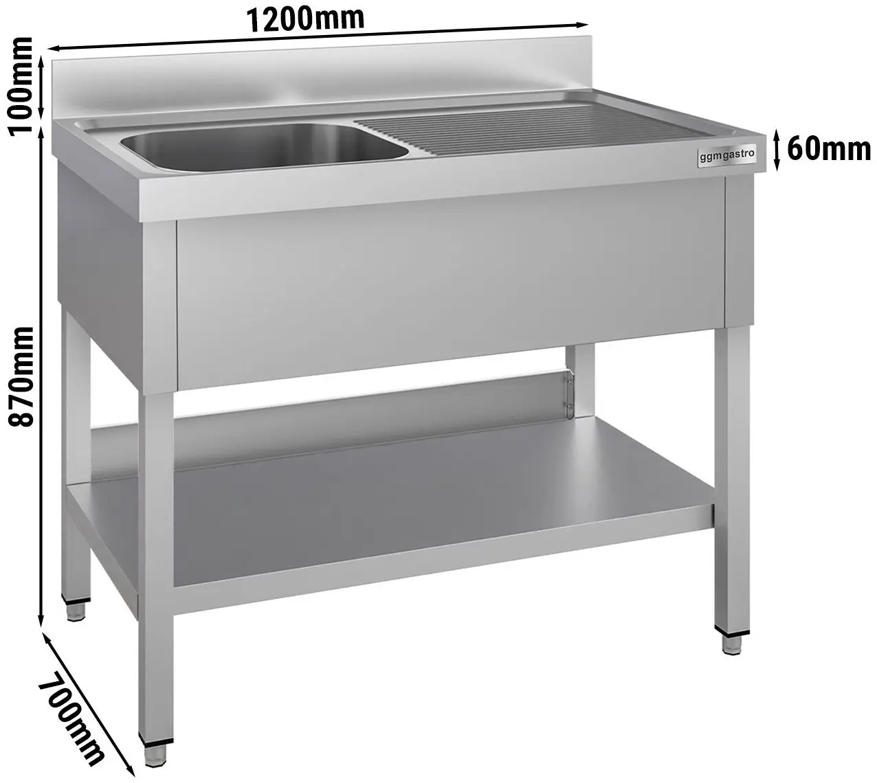 Стол с мойкой GGM Gastro STK127BL1#ECO (Inox) - 8