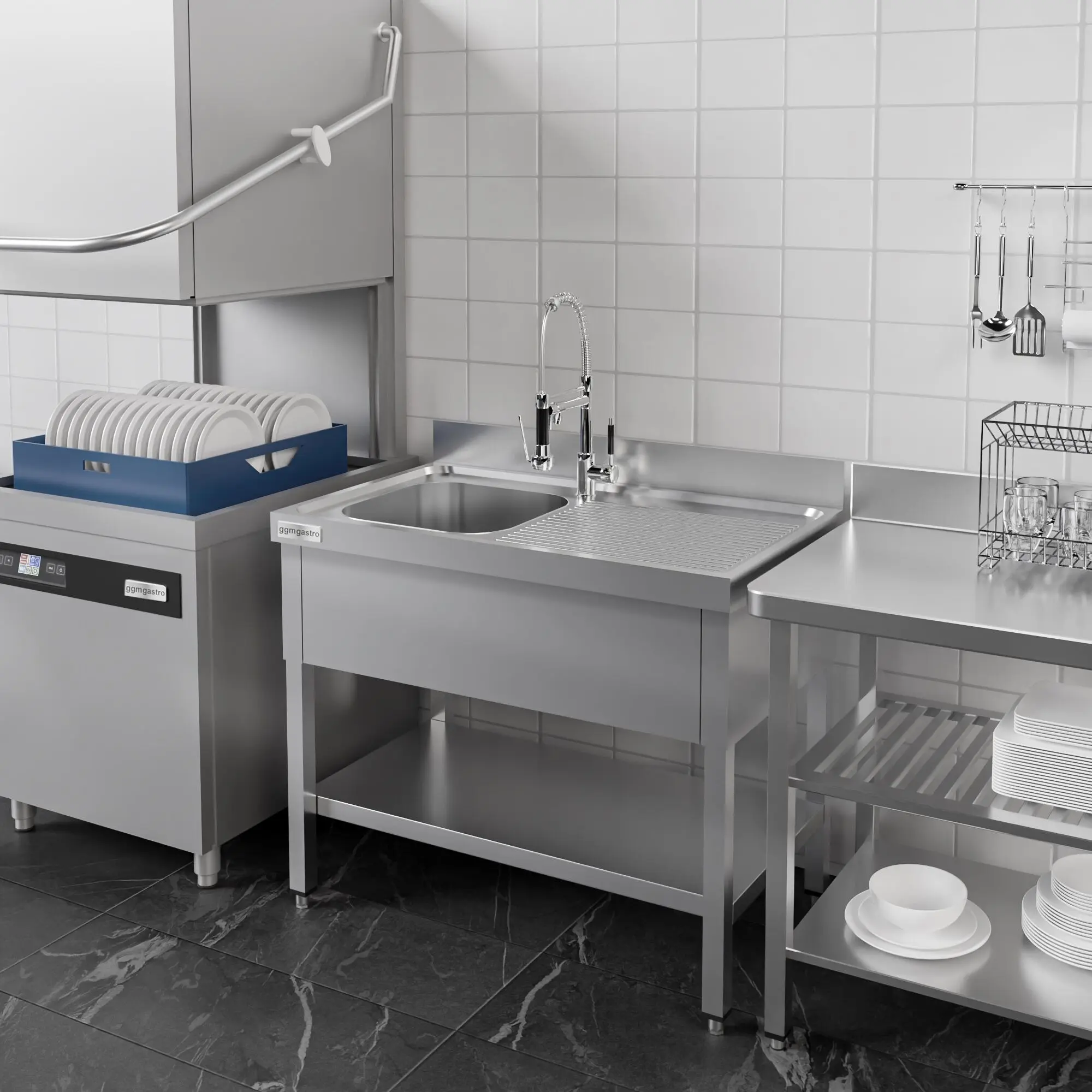 Стол с мойкой GGM Gastro STK127BL1#ECO (Inox) - 10