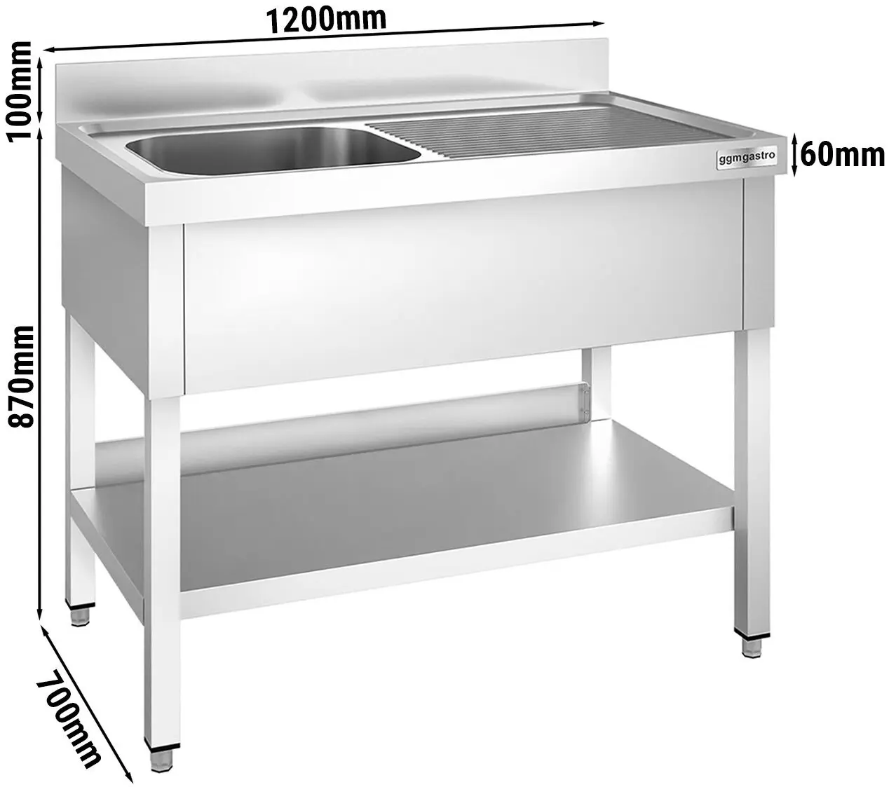 Стол с мойкой GGM Gastro STK127BL1 (Inox) - 8