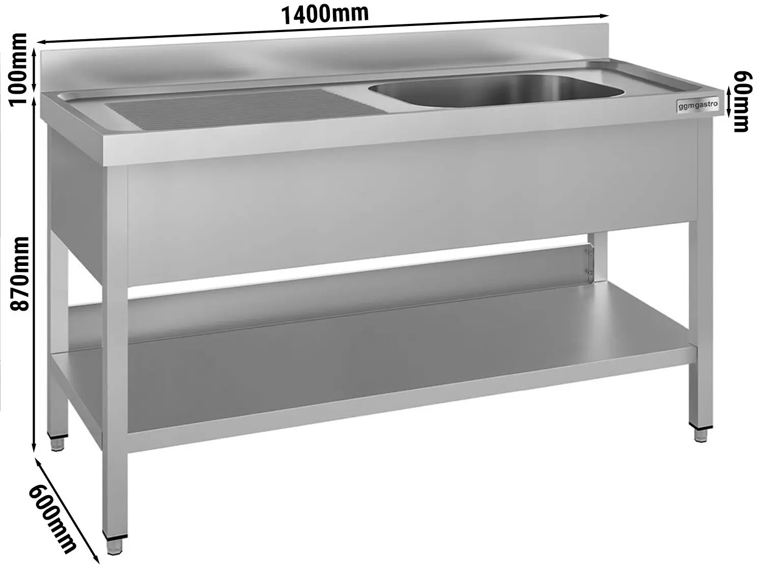 Стол с мойкой GGM Gastro STK146BR1#ECO (Inox) - 4