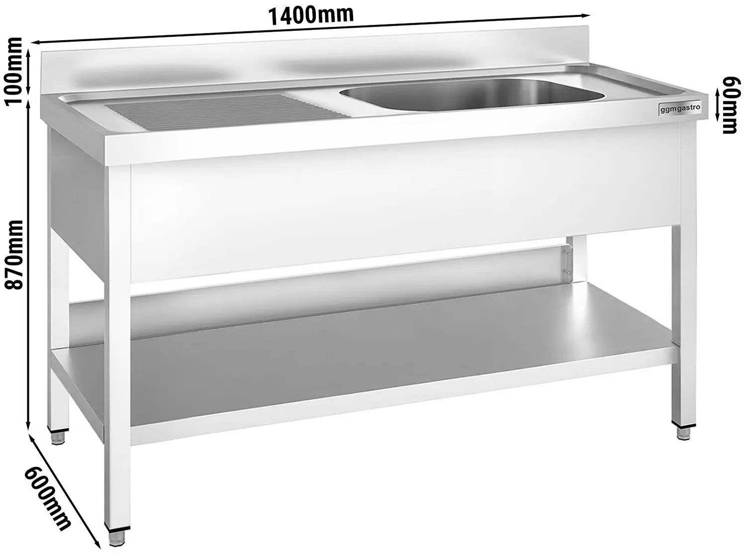 Стол с мойкой GGM Gastro STK146BR1 (Inox) - 9