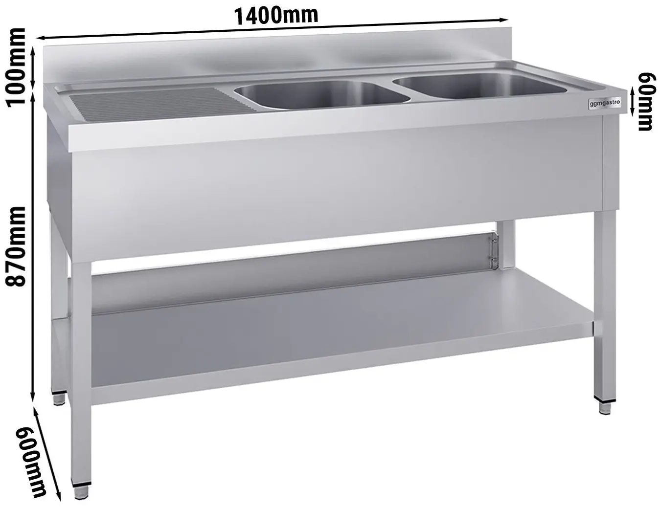 Masa cu chiuveta GGM Gastro STK146BR2#ECO (Inox) - 9