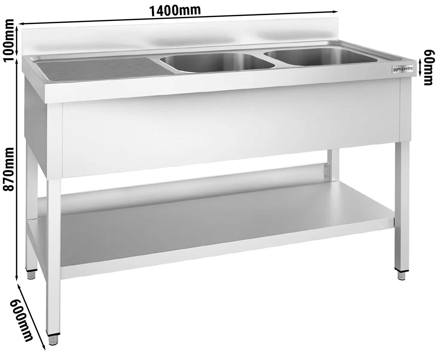 Стол с мойкой GGM Gastro STK146BR2 (Inox) - 9