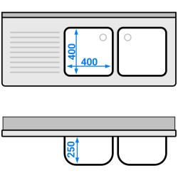 Стол с мойкой GGM Gastro STK146BR2 (Inox) Thumb
