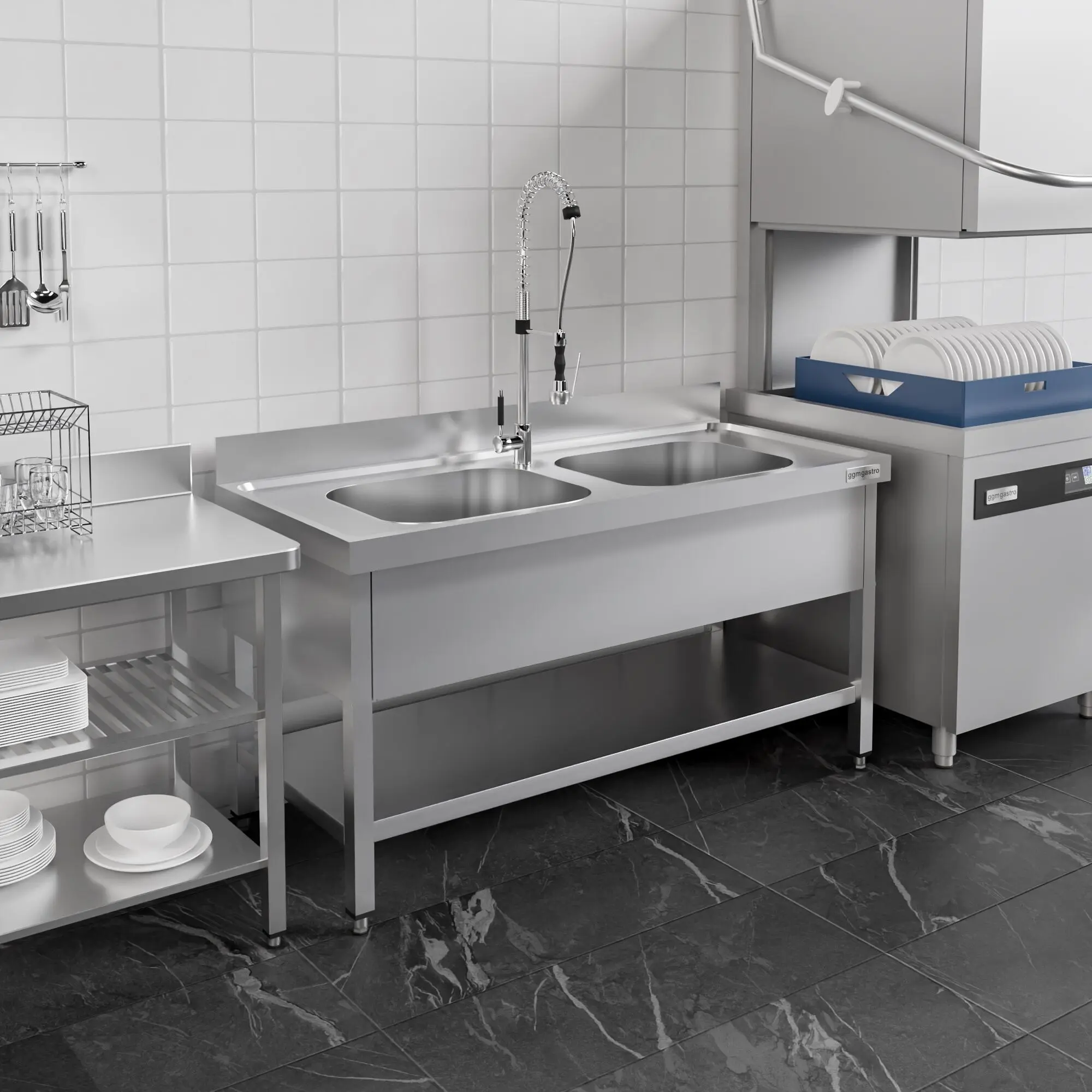 Стол с мойкой GGM Gastro STK147BM2#ECO (Inox) - 12