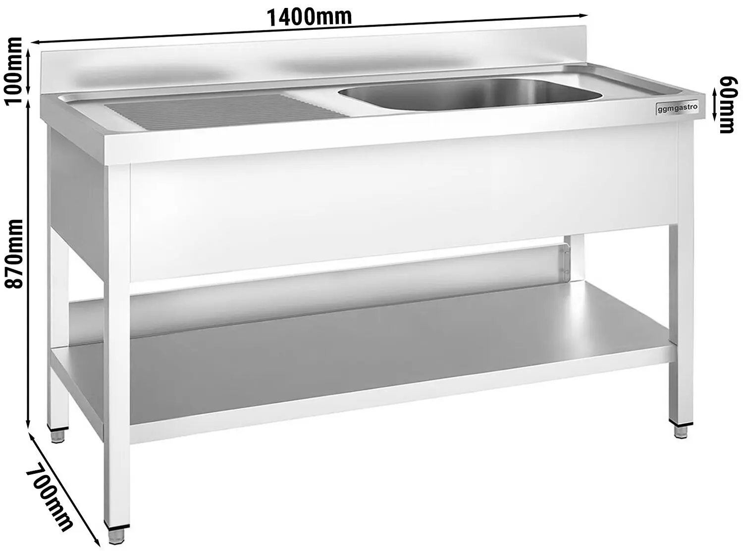 Стол с мойкой GGM Gastro STK147BR1 (Inox) - 8