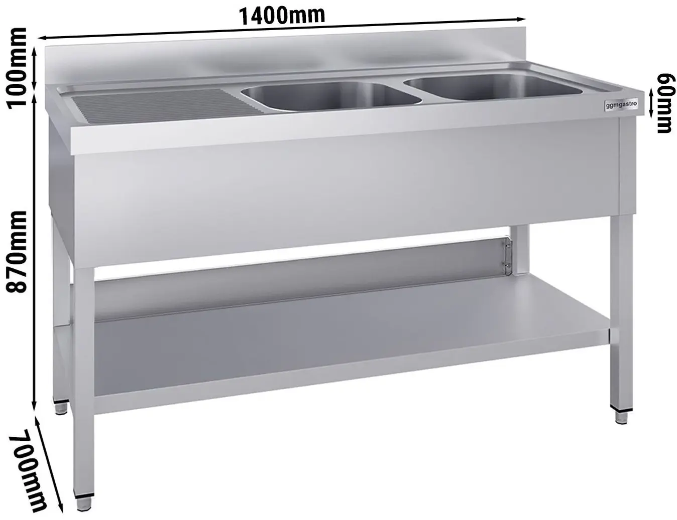 Masa cu chiuveta GGM Gastro STK147BR2#ECO (Inox) - 9