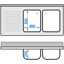 Стол с мойкой GGM Gastro STK147BR2 (Inox) Thumb