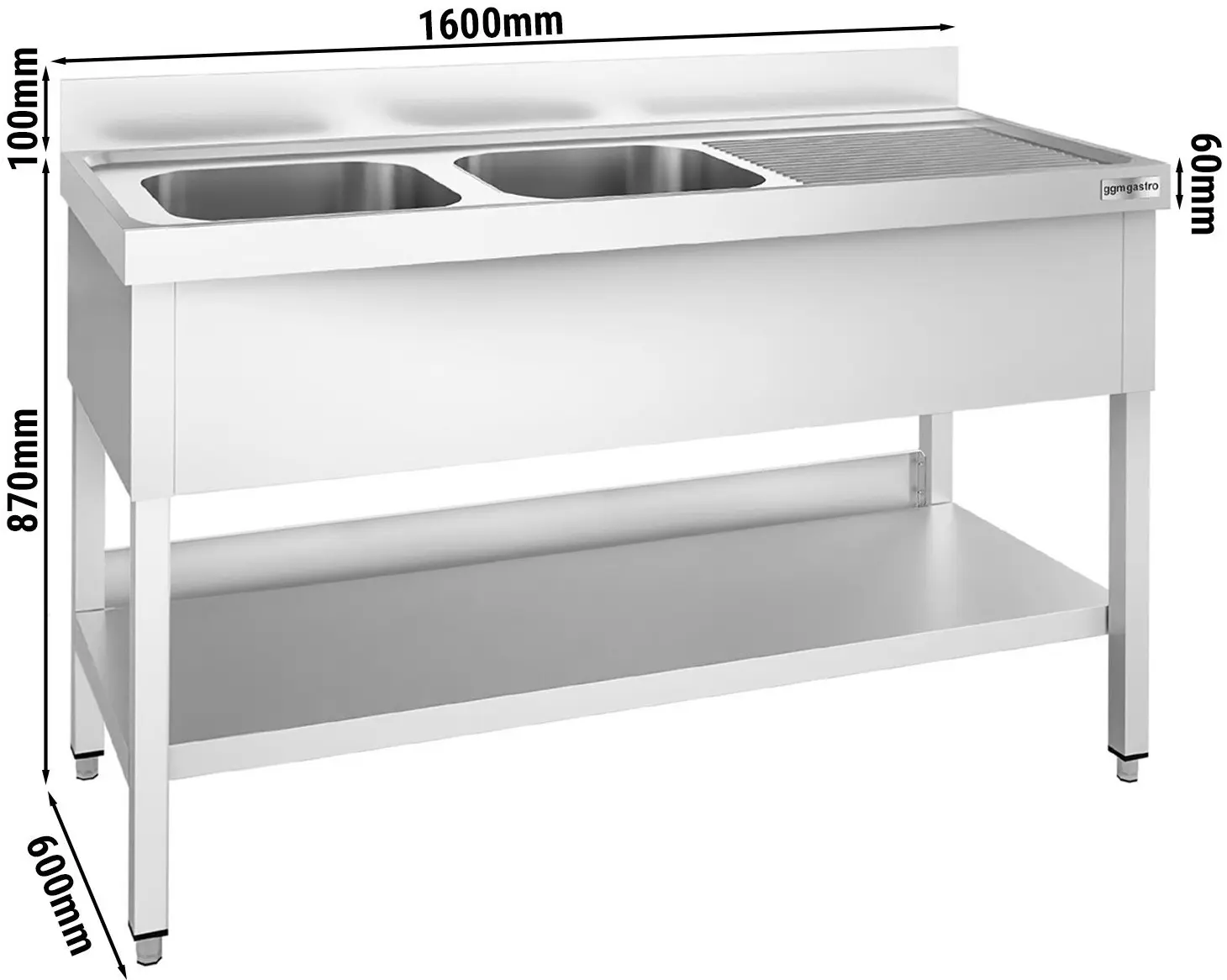 Стол с мойкой GGM Gastro STK166BL2 (Inox) - 9