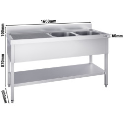 Стол с мойкой GGM Gastro STK166BR2 (Inox) Thumb