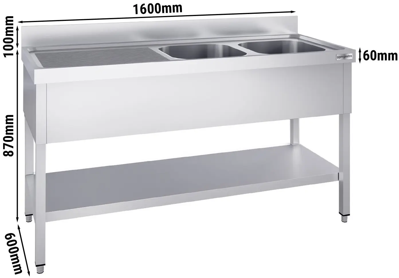 Стол с мойкой GGM Gastro STK166BR2 (Inox) - 9