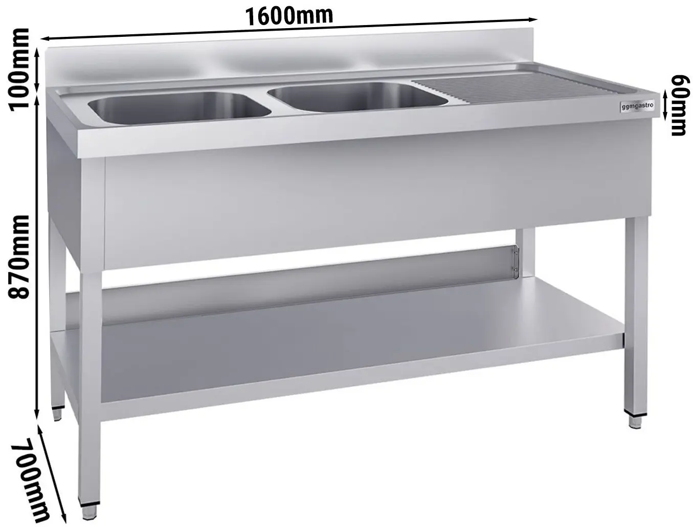 Стол с мойкой GGM Gastro STK167BL2#ECO (Inox) - 9