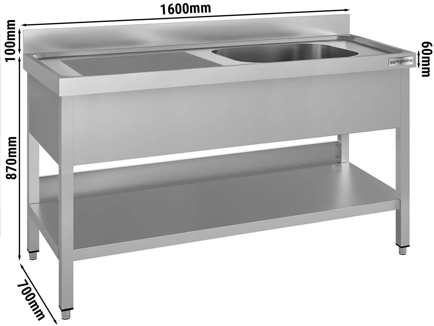 Стол с мойкой GGM Gastro STK167BR1#ECO (Inox) - 9