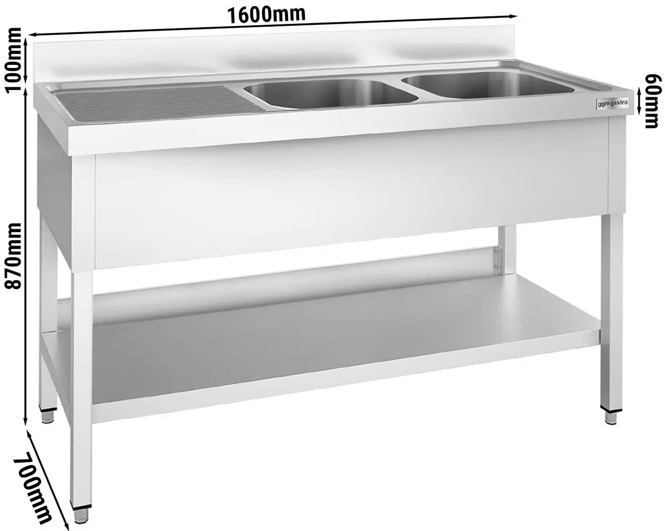 Стол с мойкой GGM Gastro STK167BR2 (Inox) - 9