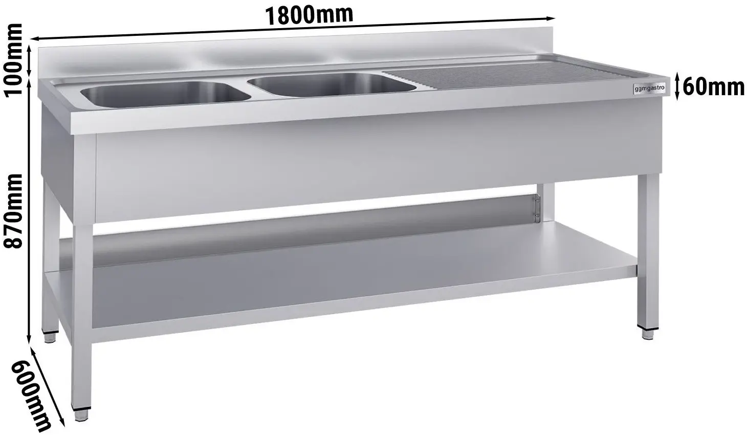 Masa cu chiuveta GGM Gastro STK186BL2#ECO (Inox) - 9