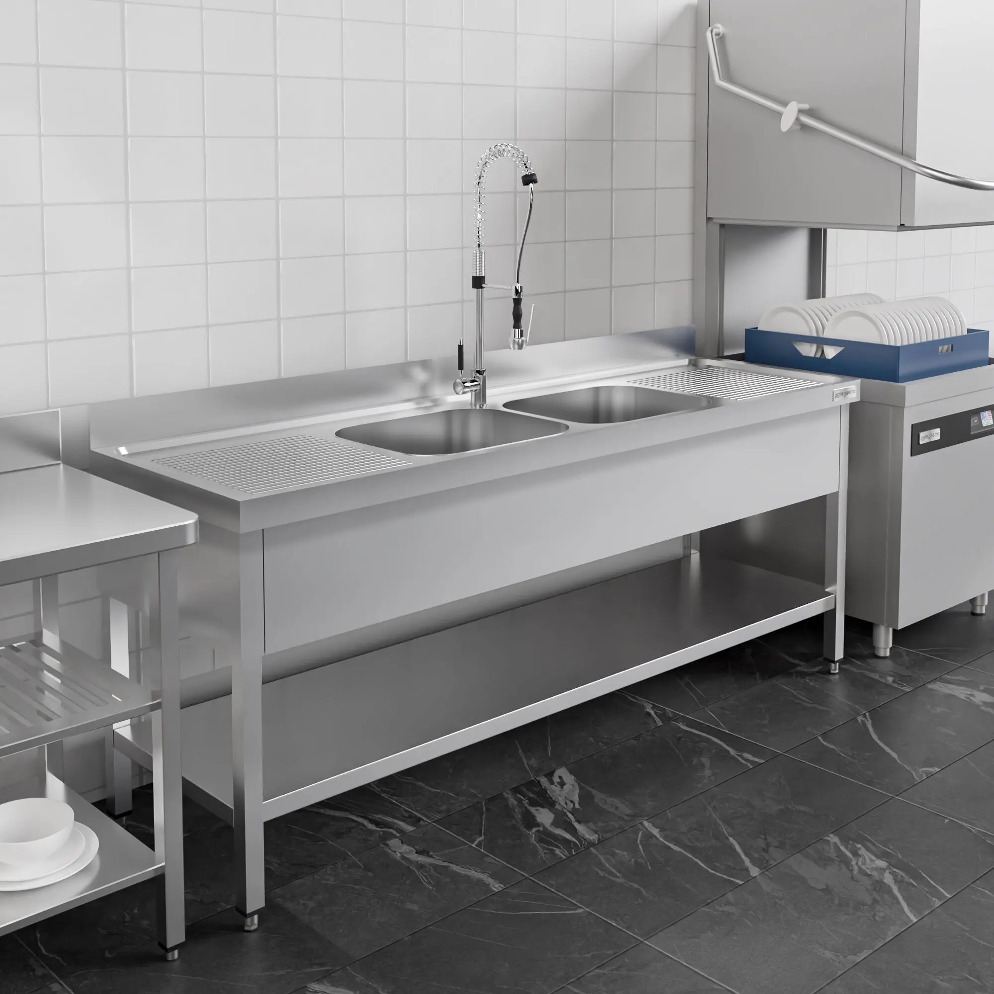 Стол с мойкой GGM Gastro STK186BM2#ECO (Inox) - 13