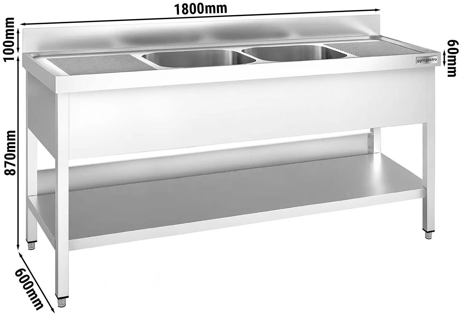 Стол с мойкой GGM Gastro STK186BM2 (Inox) - 11