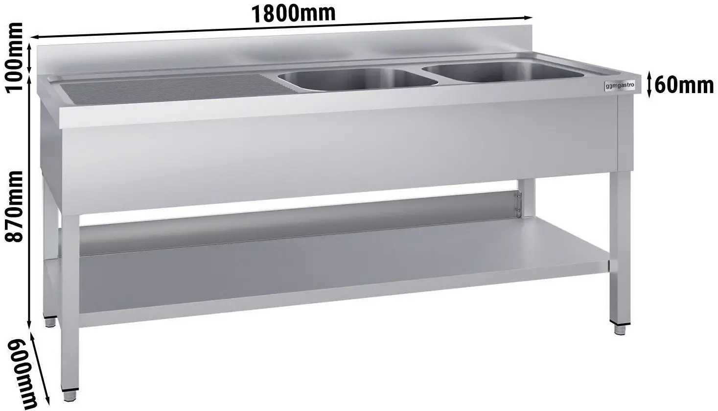 Masa cu chiuveta GGM Gastro STK186BR2#ECO (Inox) - 9