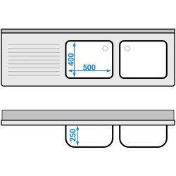 Стол с мойкой GGM Gastro STK186BR2 (Inox) Thumb