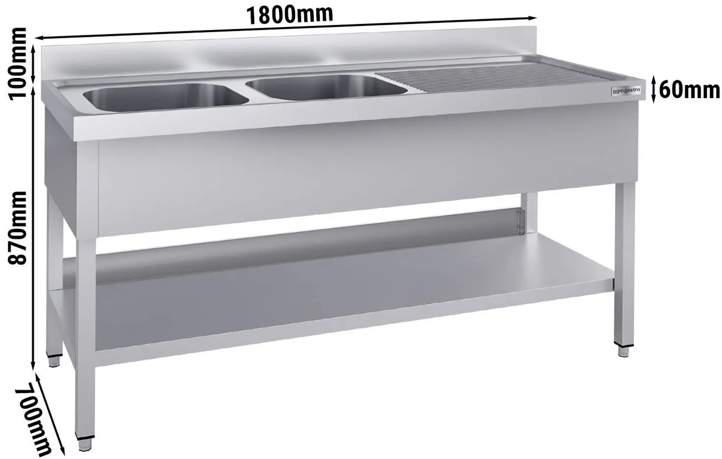 Стол с мойкой GGM Gastro STK187BL2#ECO (Inox) - 9