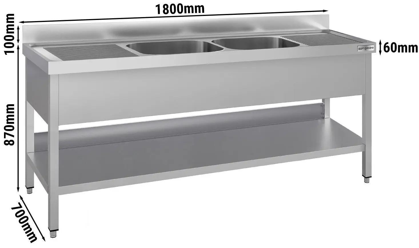 Masa cu chiuveta GGM Gastro STK187BM2#ECO (Inox) - 10