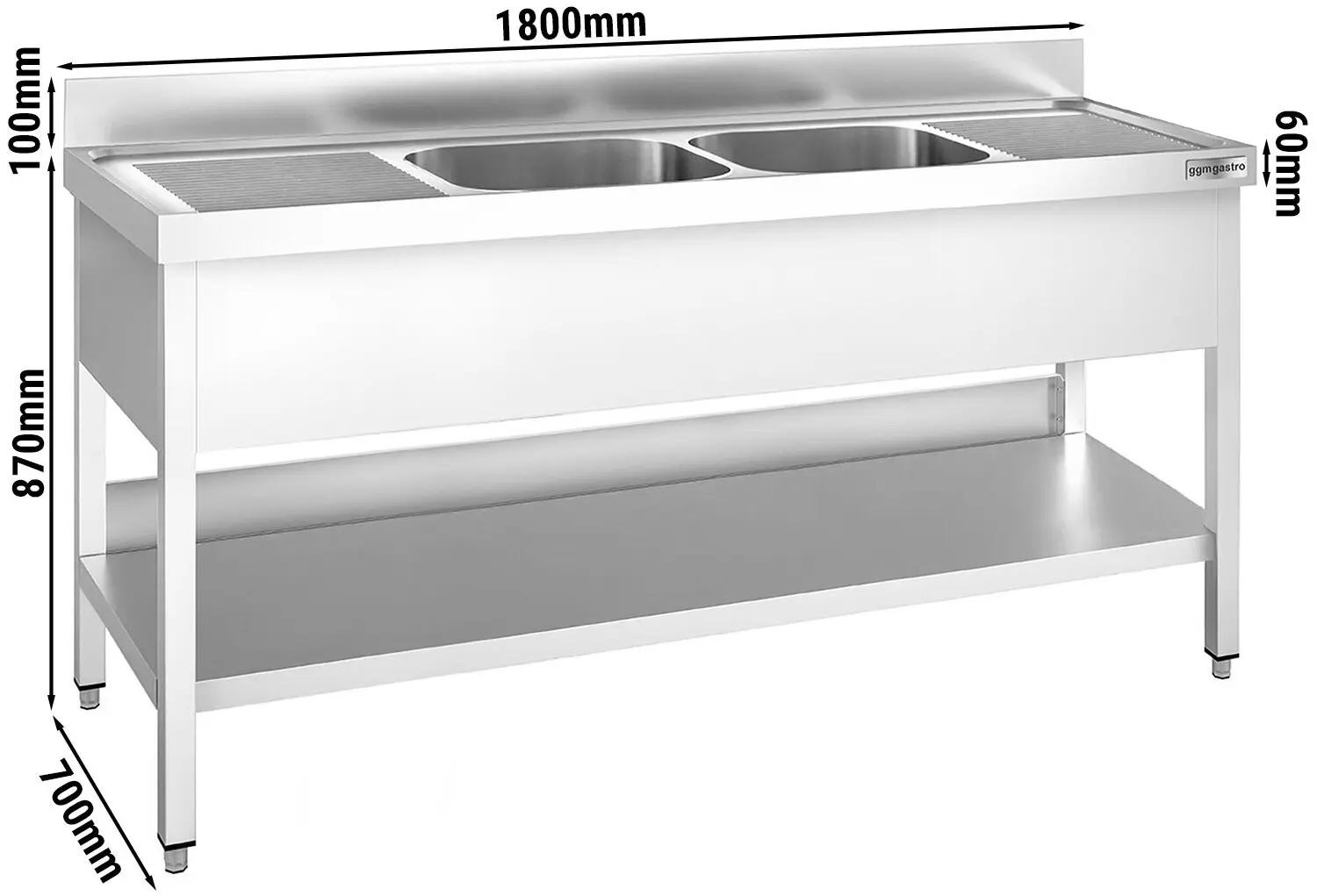 Стол с мойкой GGM Gastro STK187BM2 (Inox) - 11
