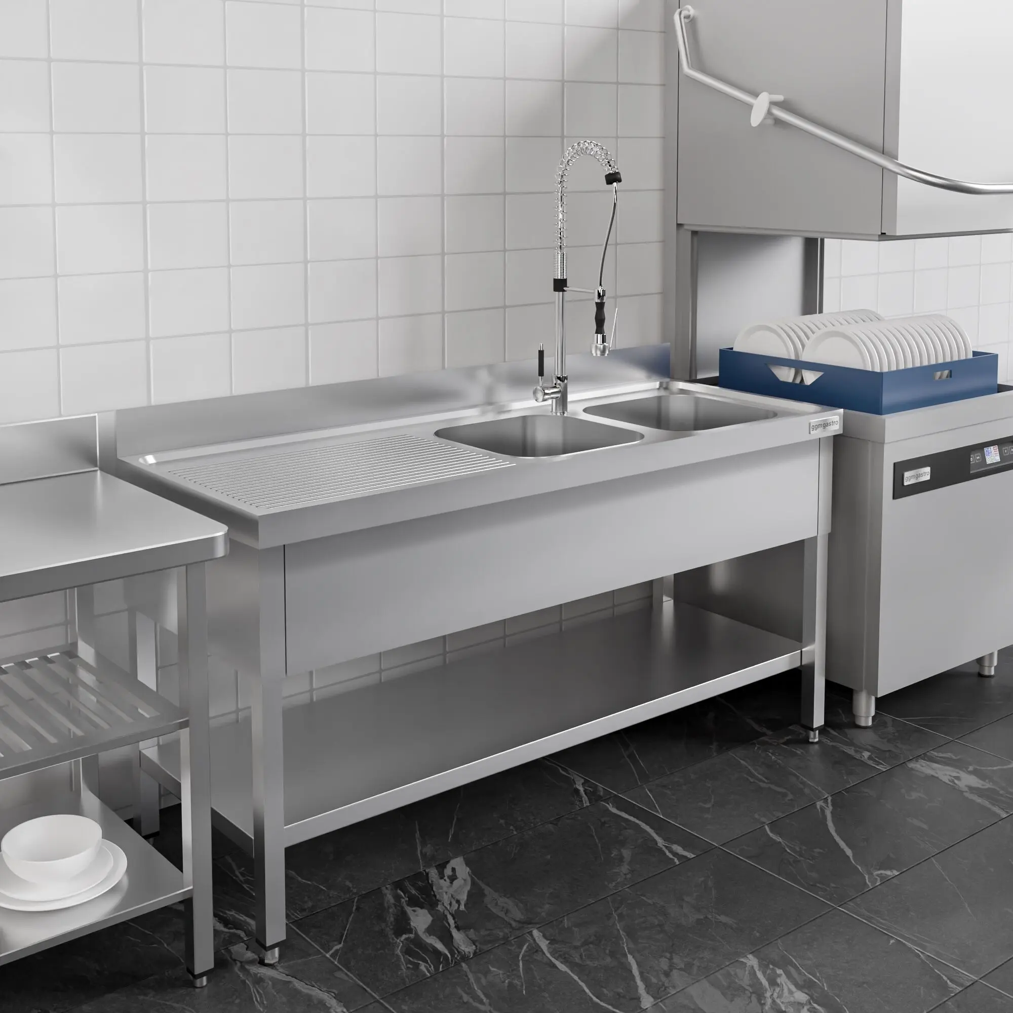 Стол с мойкой GGM Gastro STK187BR2#ECO (Inox) - 11