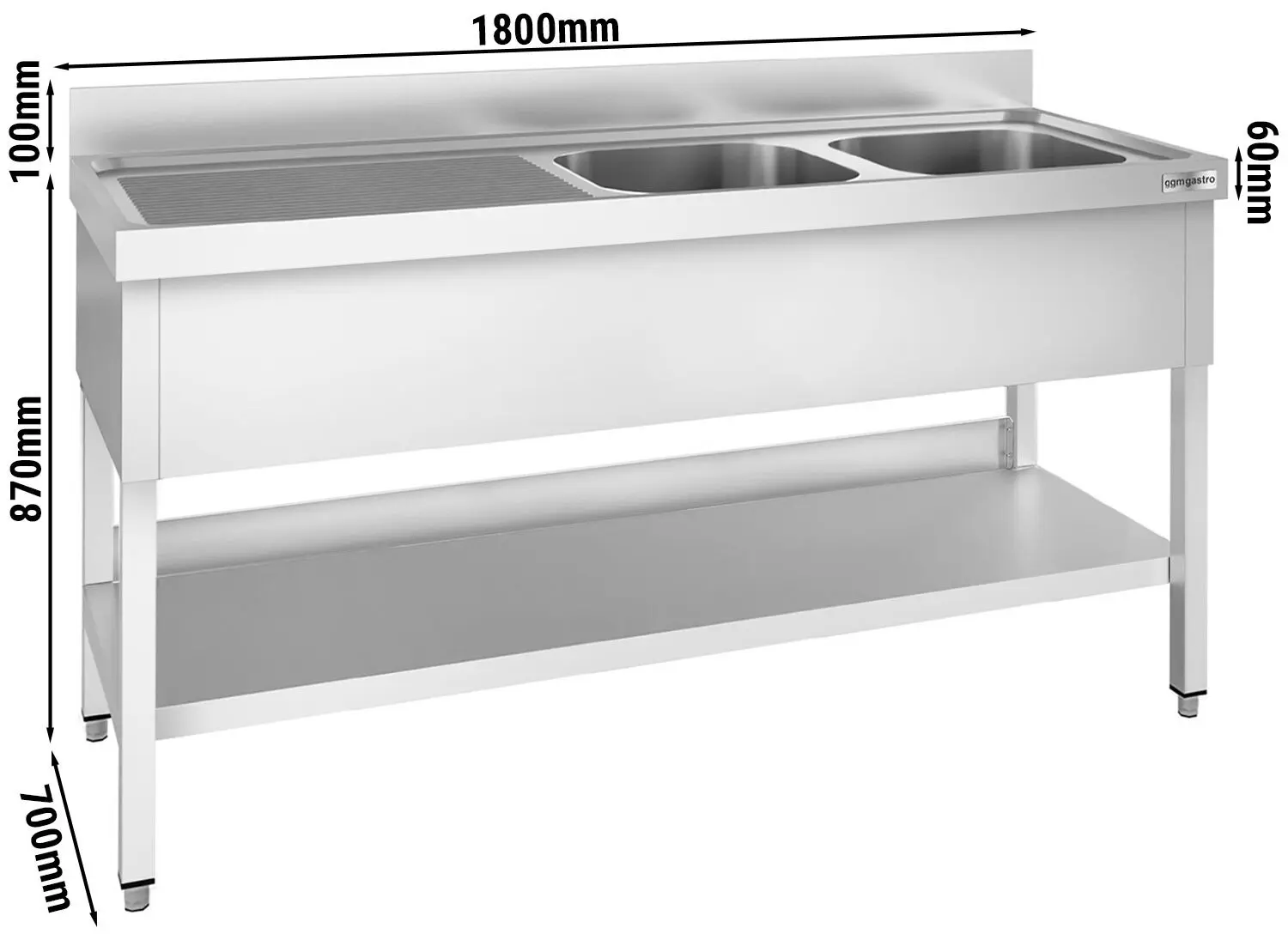 Стол с мойкой GGM Gastro STK187BR2 (Inox) - 9