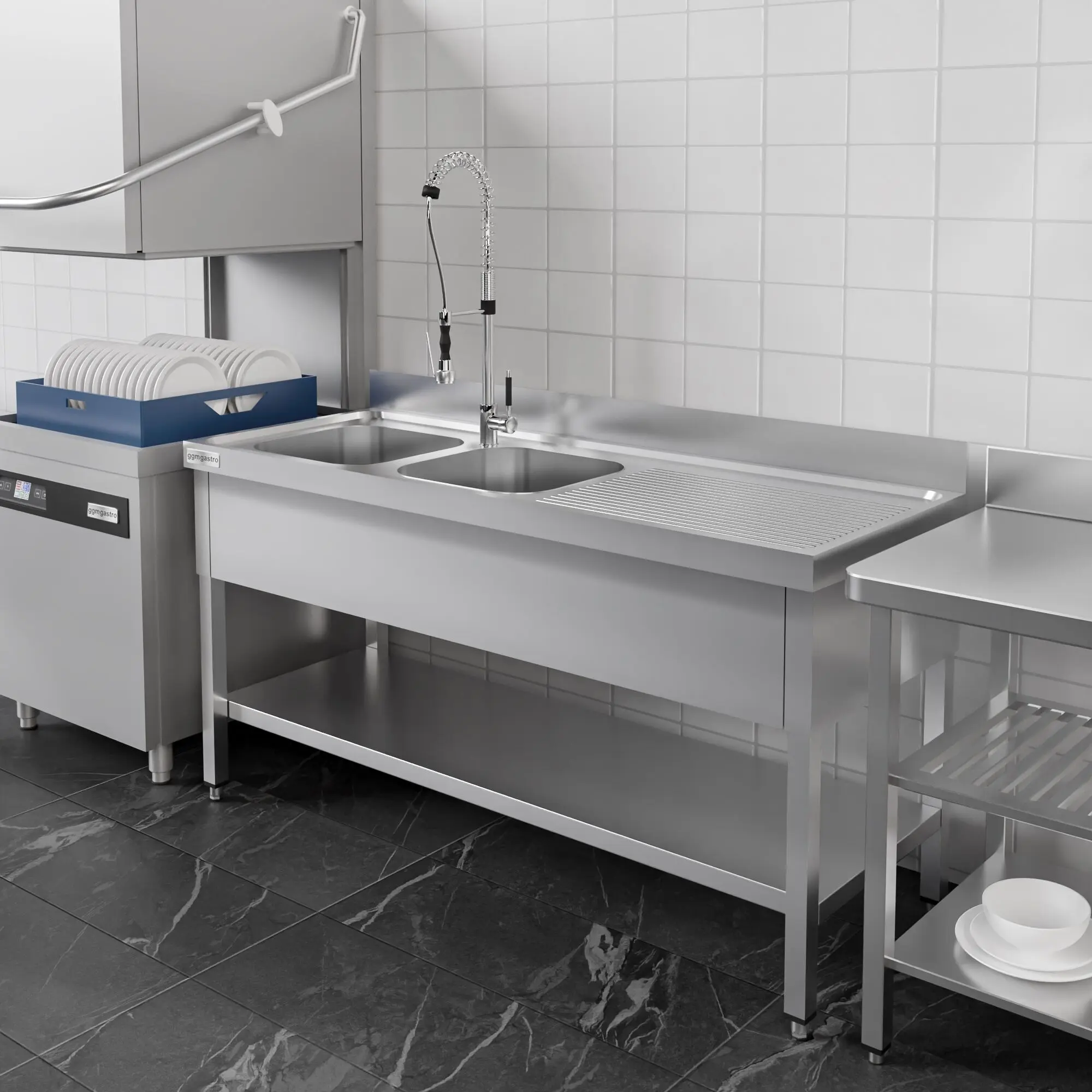 Стол с мойкой GGM Gastro STK206BL2#ECO (Inox) - 11