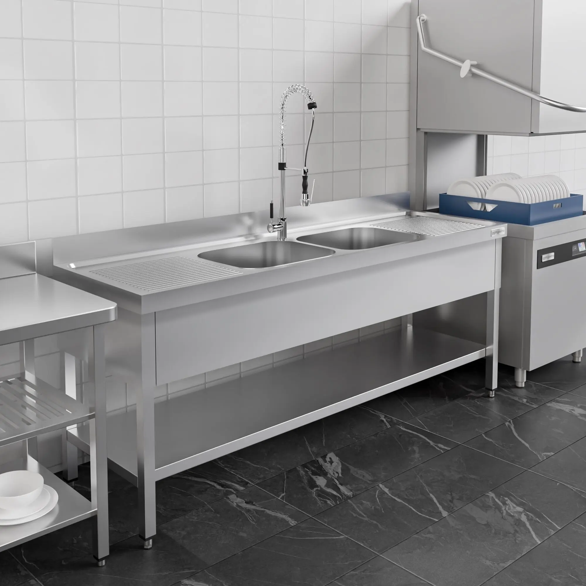 Стол с мойкой GGM Gastro STK206BM2 (Inox) - 13