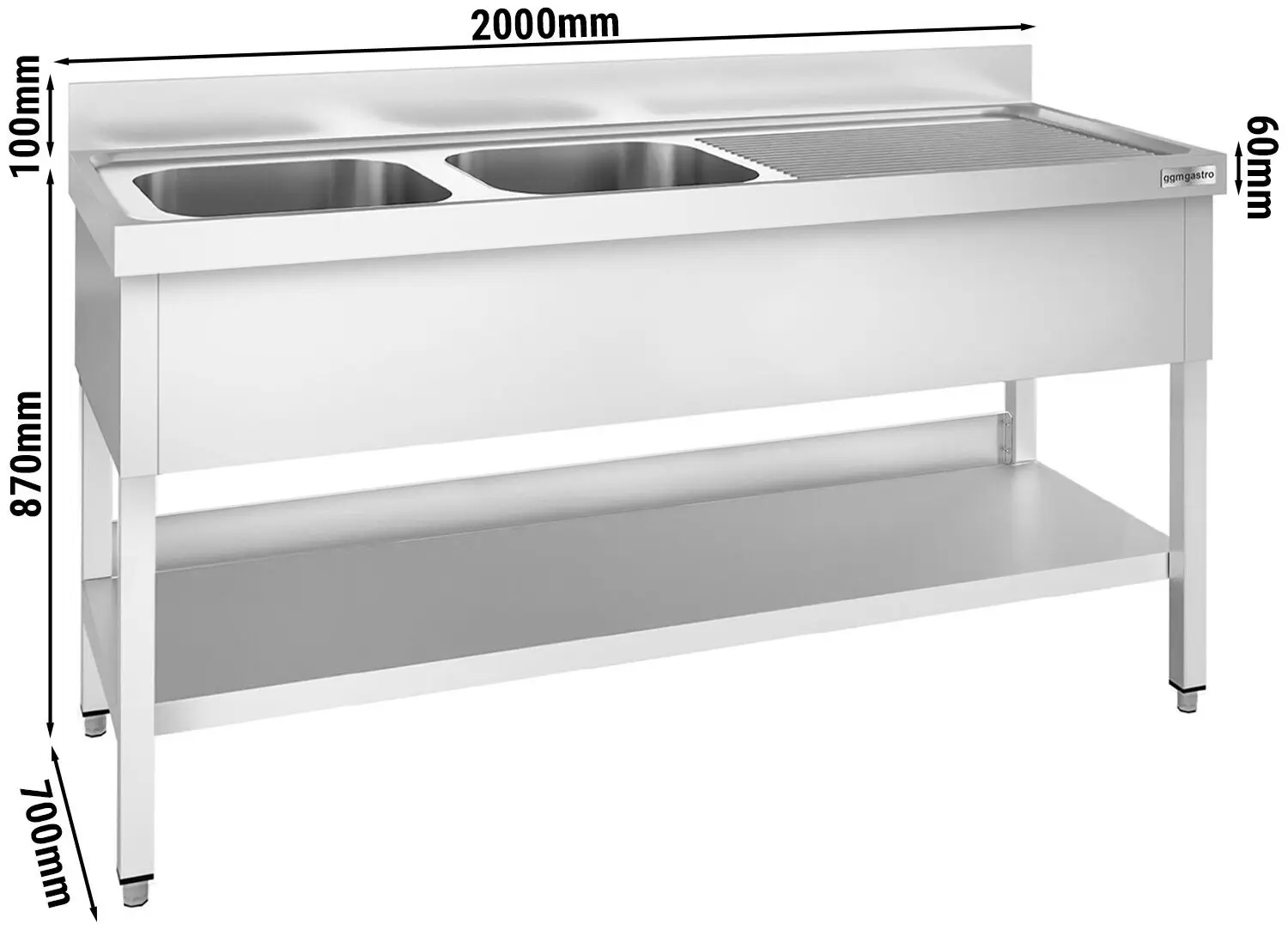 Стол с мойкой GGM Gastro STK207BL2 (Inox) - 9