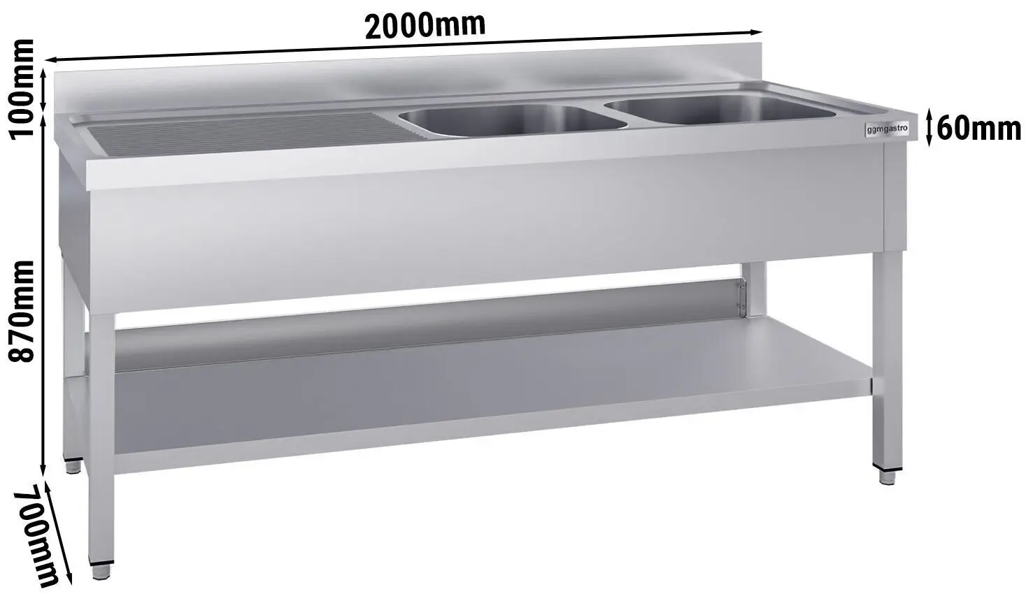 Стол с мойкой GGM Gastro STK207BR2#ECO (Inox) - 9