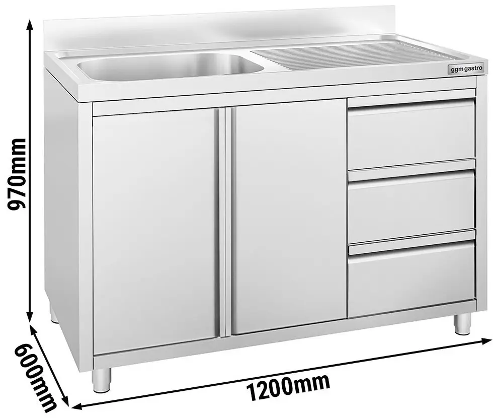 Стол-тумба с мойкой GGM Gastro SSAAK126BL1S#ST3K46 (Inox) - 7