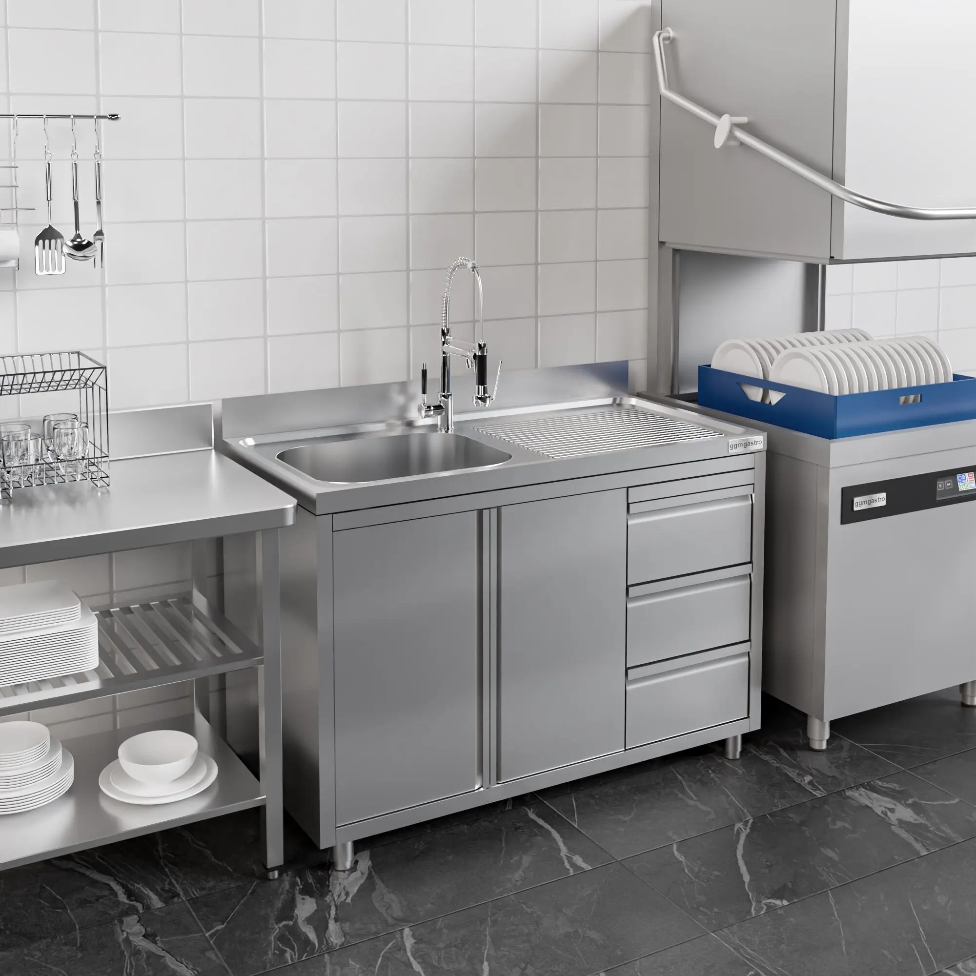 Стол-тумба с мойкой GGM Gastro SSAAK126BL1S#ST3K46 (Inox) - 9