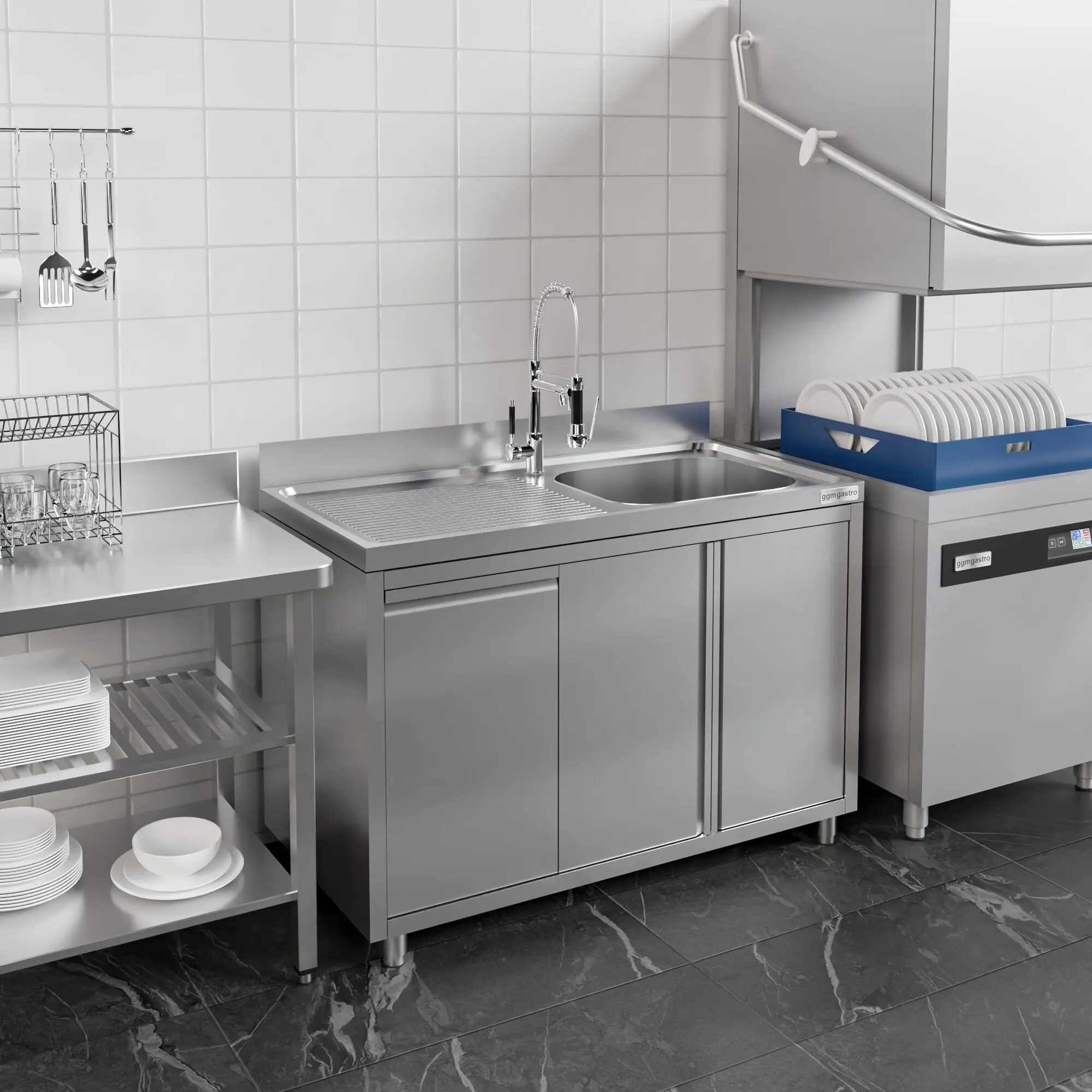 Стол-тумба с мойкой GGM Gastro SSAAK126BR1S#MEK46 (Inox) - 10