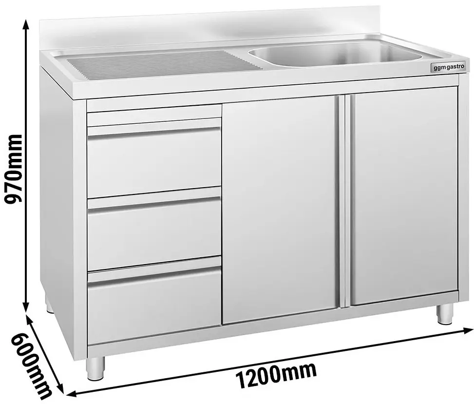 Стол-тумба с мойкой GGM Gastro SSAAK126BR1S#ST3K46 (Inox) - 7