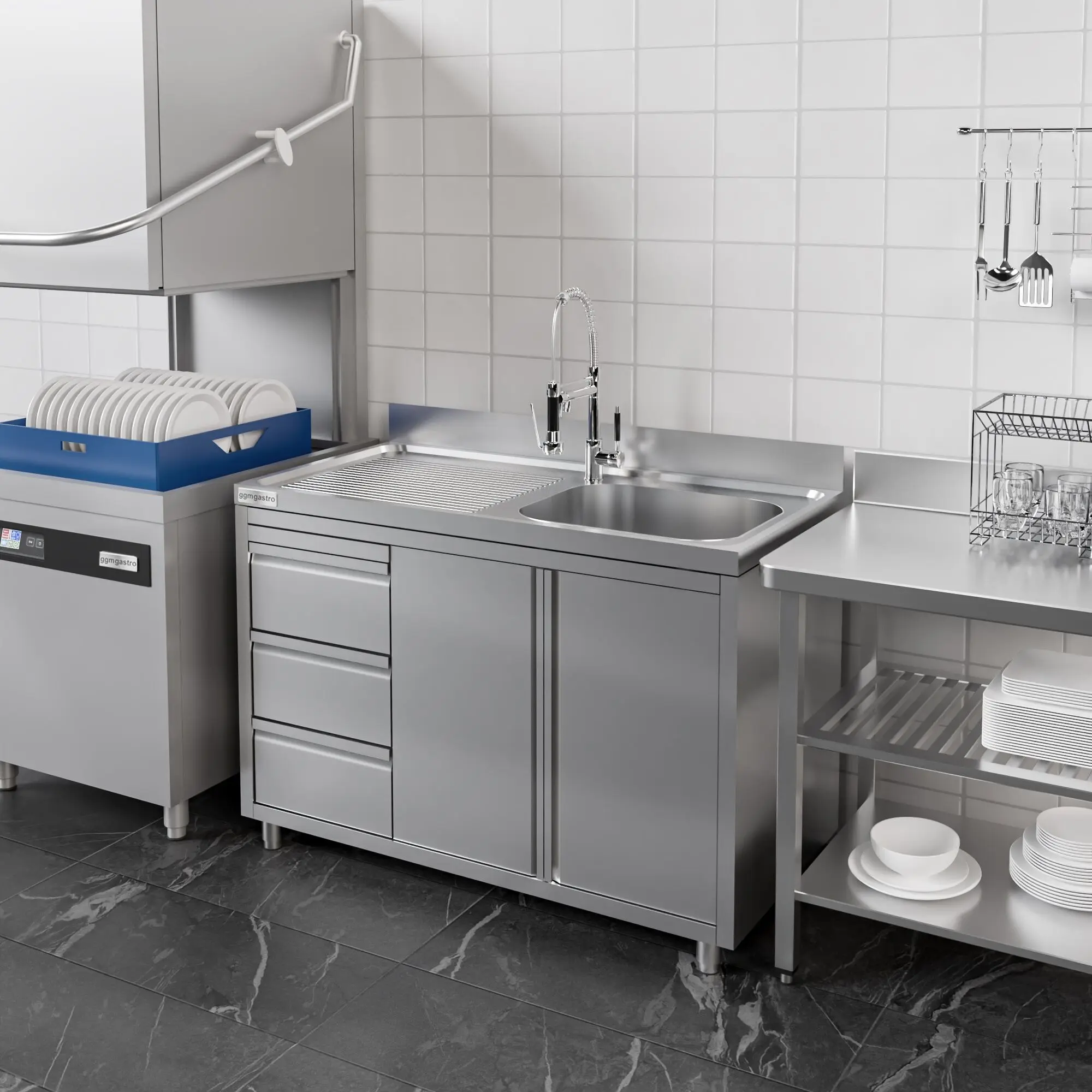 Стол-тумба с мойкой GGM Gastro SSAAK126BR1S#ST3K46 (Inox) - 9