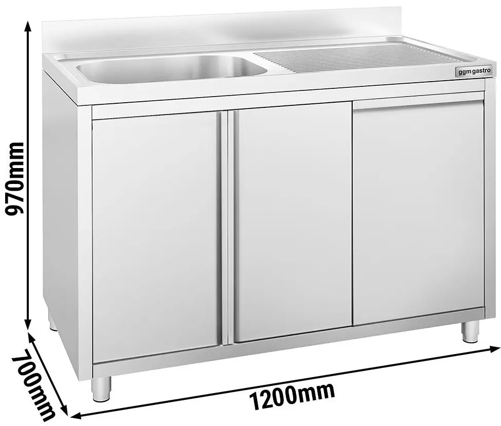 Стол-тумба с мойкой GGM Gastro SSAAK127BL1S#MEK47 (Inox) - 8