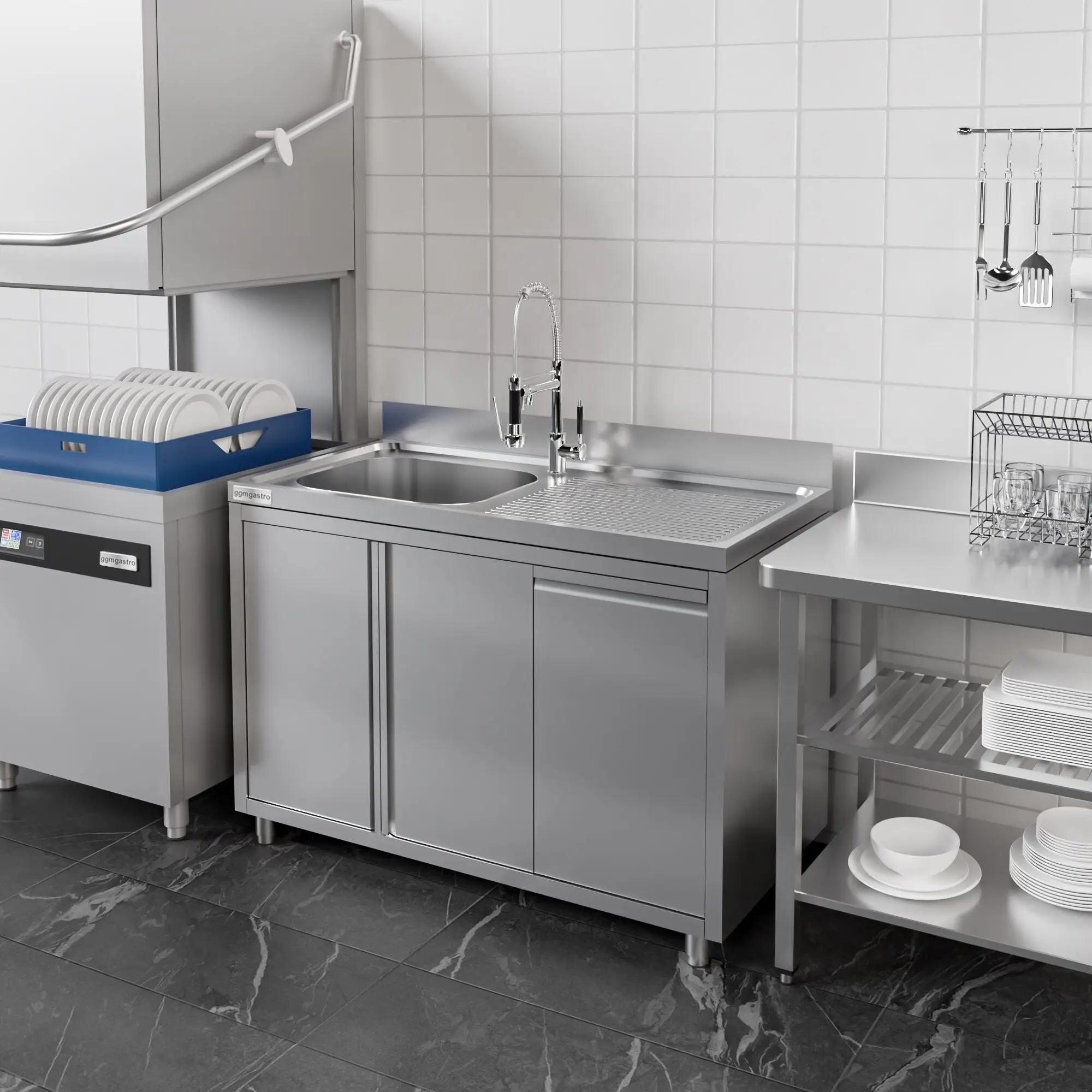 Стол-тумба с мойкой GGM Gastro SSAAK127BL1S#MEK47 (Inox) - 10