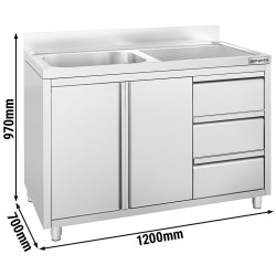 Стол-тумба с мойкой GGM Gastro SSAAK127BL1S#ST3K47 (Inox) Thumb