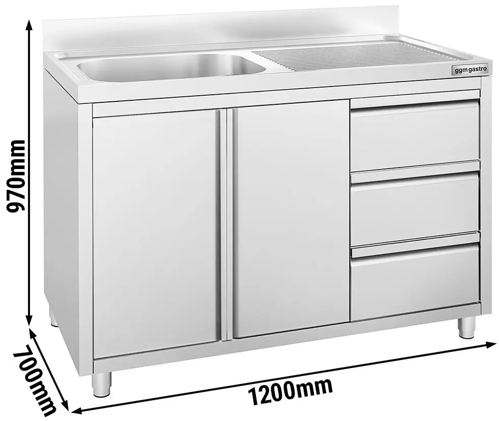 Стол-тумба с мойкой GGM Gastro SSAAK127BL1S#ST3K47 (Inox) - 7