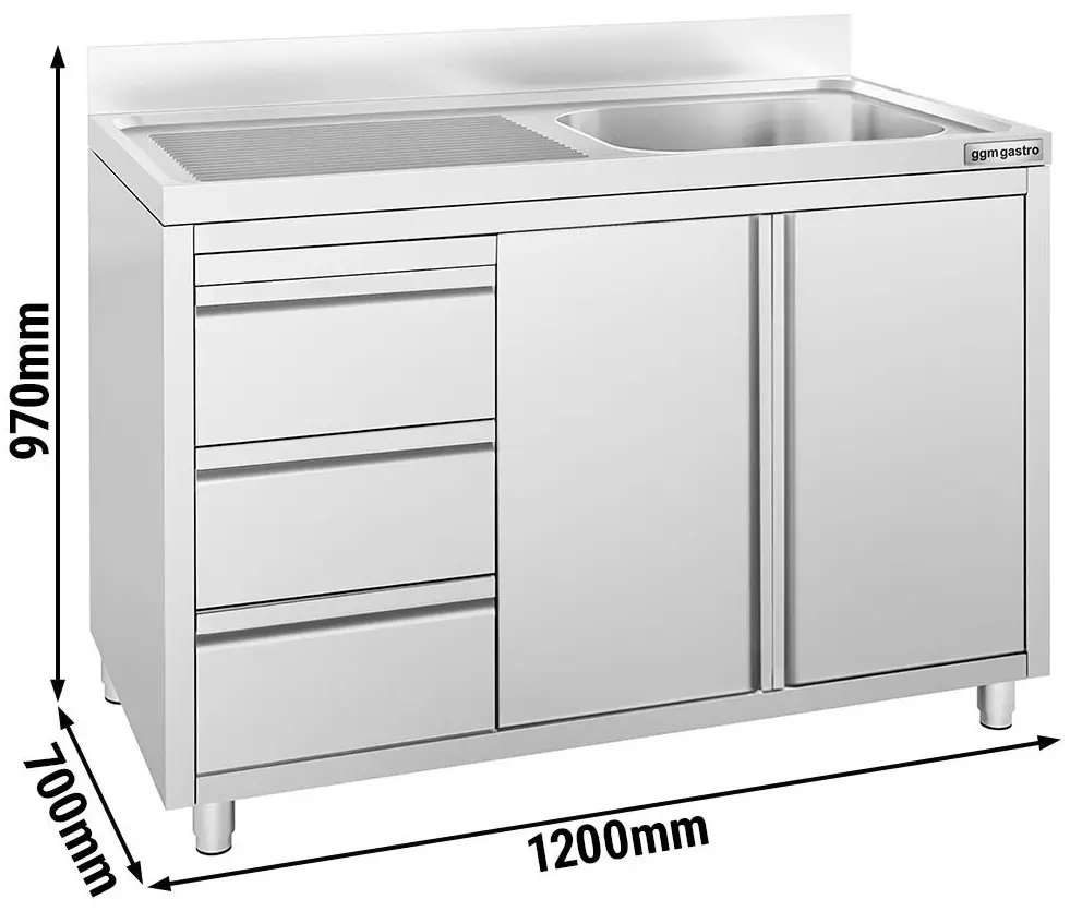 Стол-тумба с мойкой GGM Gastro SSAAK127BR1S#ST3K47 (Inox) - 7