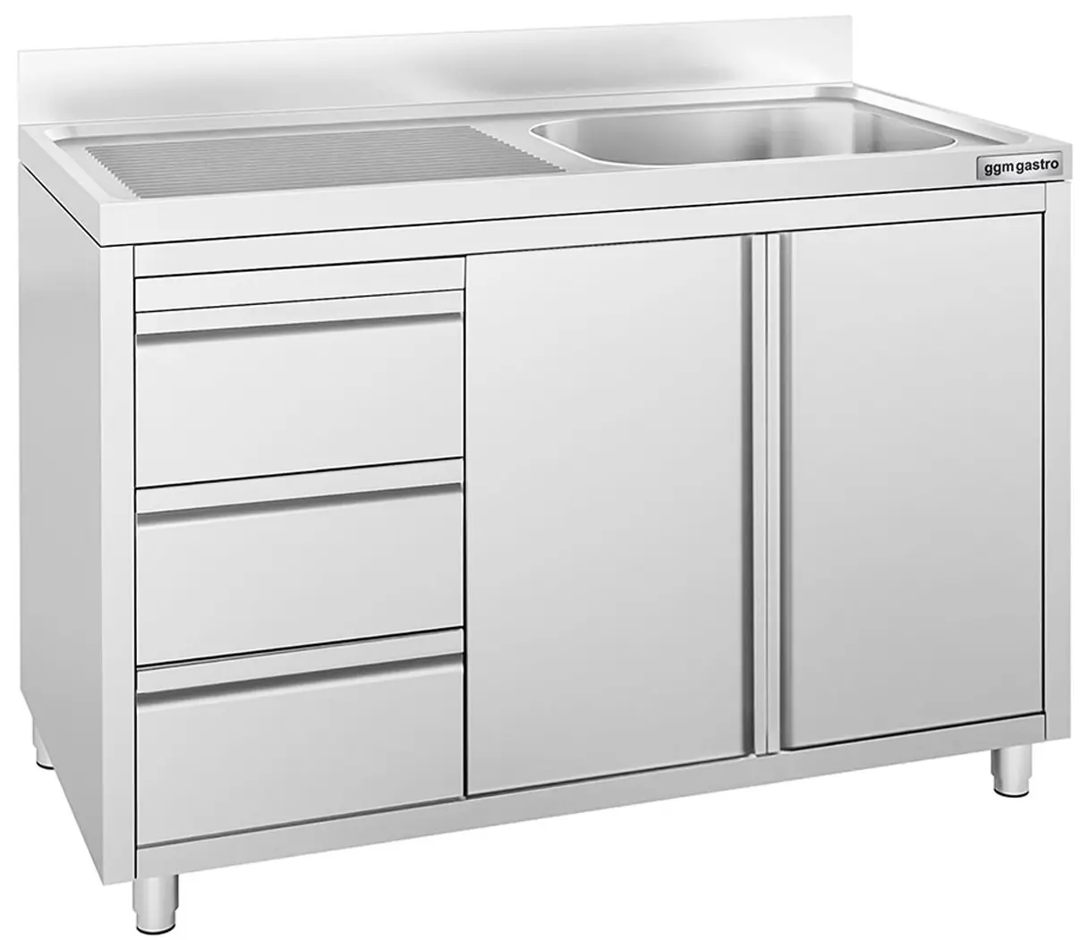Стол-тумба с мойкой GGM Gastro SSAAK127BR1S#ST3K47 (Inox)