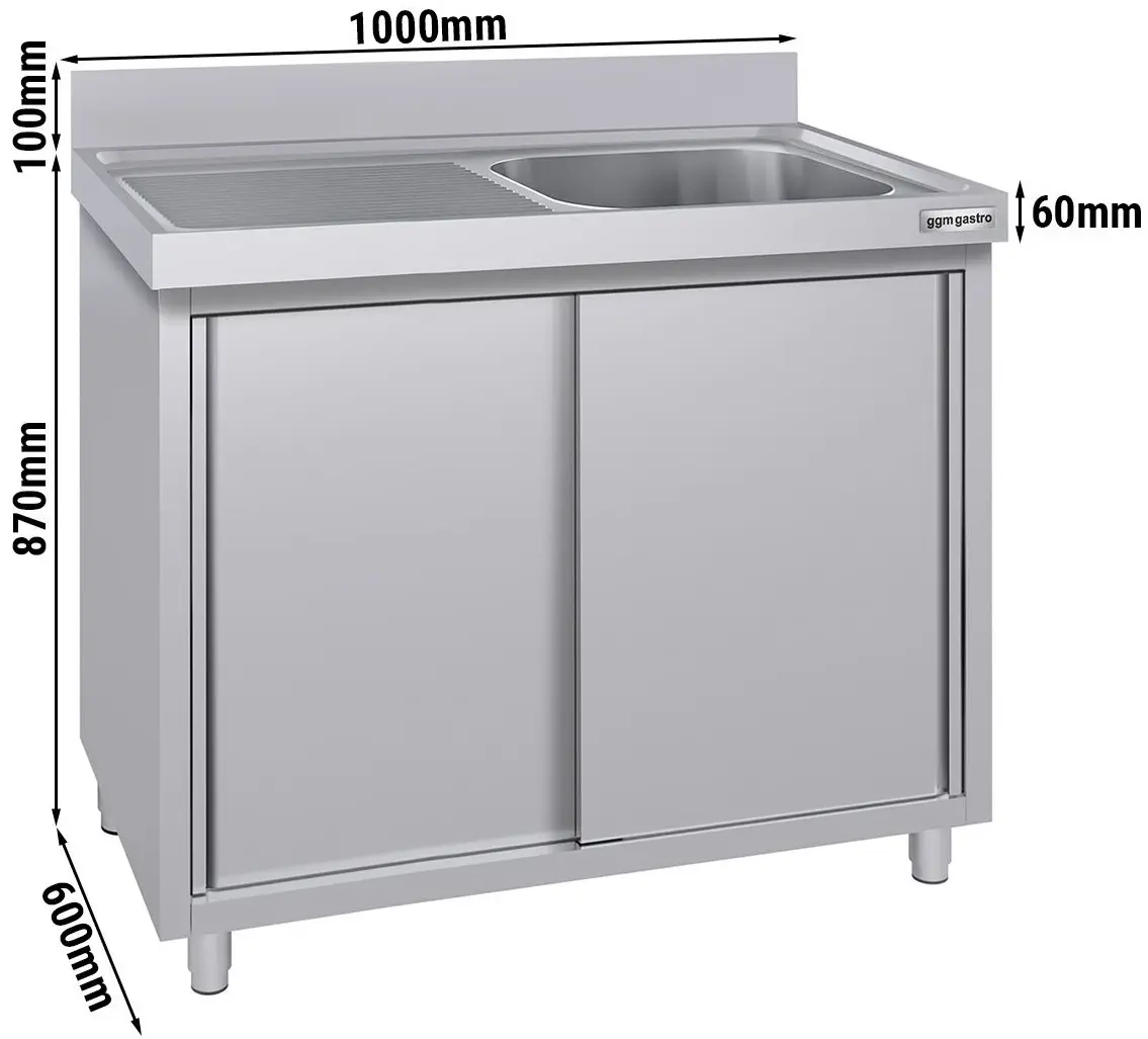 Стол-тумба с мойкой GGM Gastro SSK106BR1#ECO (Inox) - 5