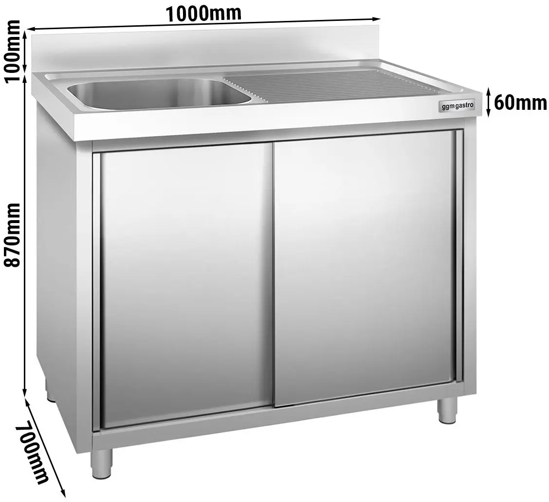 Стол-тумба с мойкой GGM Gastro SSK107BL1 (Inox) - 5