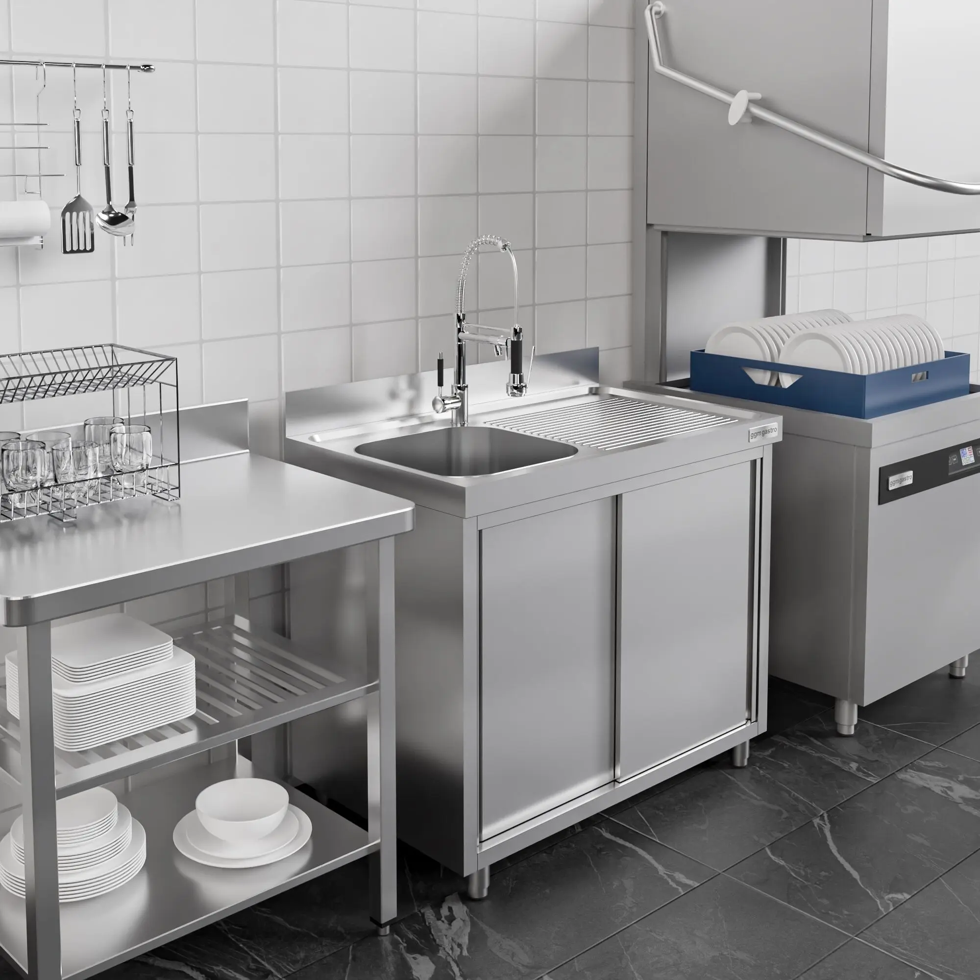 Стол-тумба с мойкой GGM Gastro SSK126BL1#ECO (Inox) - 7