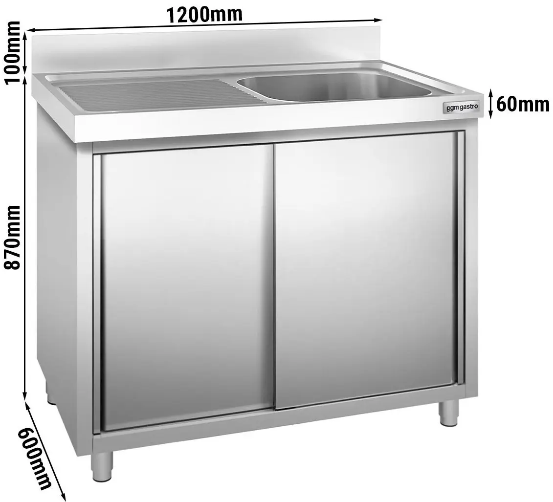 Стол-тумба с мойкой GGM Gastro SSK126BR1 (Inox) - 5