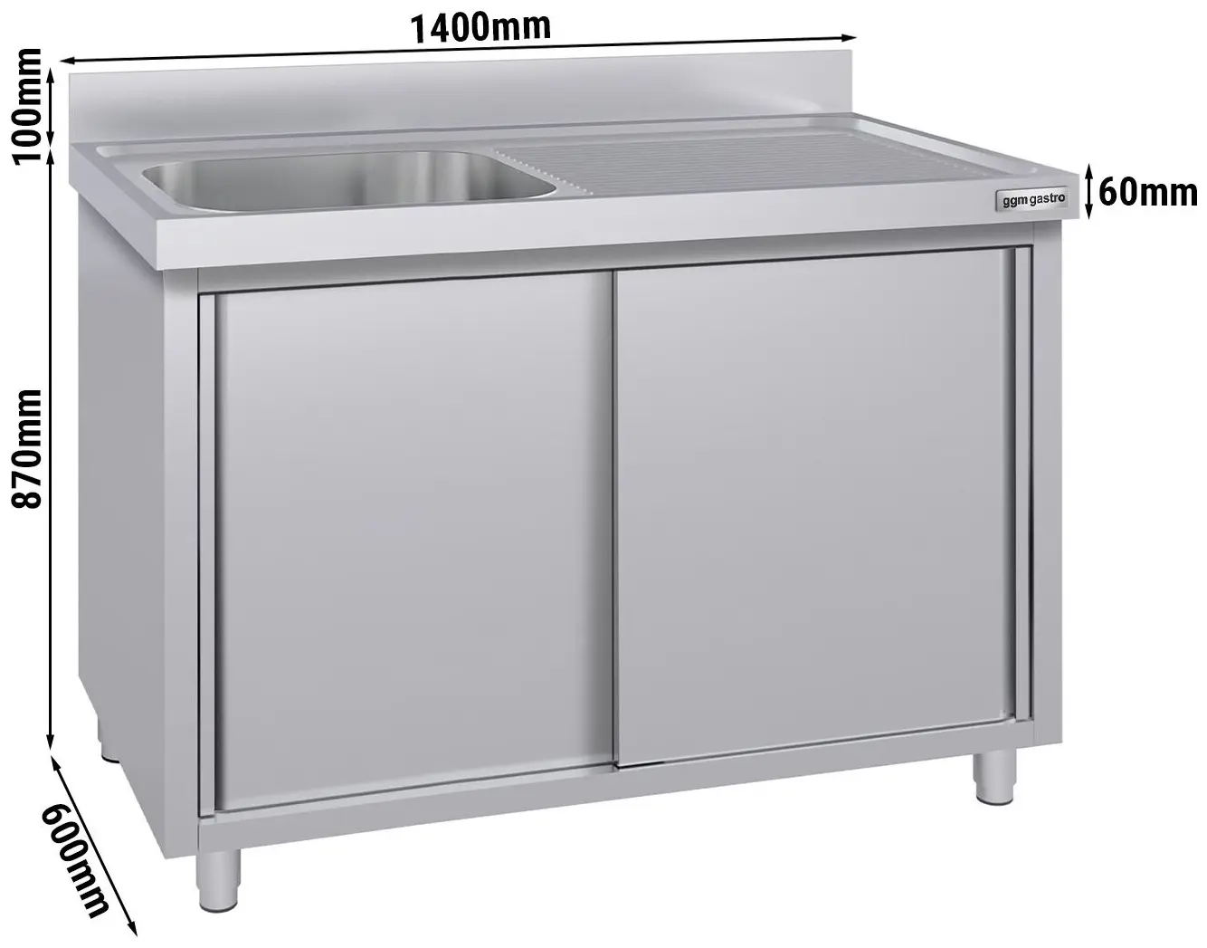 Masa-dulap cu chiuveta GGM Gastro SSK146BL1#ECO (Inox) - 5